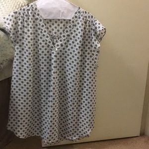 Navy blue and white designed blouse.